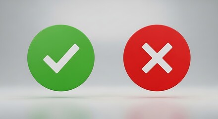 Obraz premium Green circle with white checkmark and red circle with white cross symbol for choice or decision
