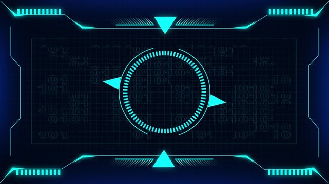 Advanced futuristic heads-up display with binary code background. Advanced futuristic heads-up display animation for sci-fi themes. Advanced futuristic hud .