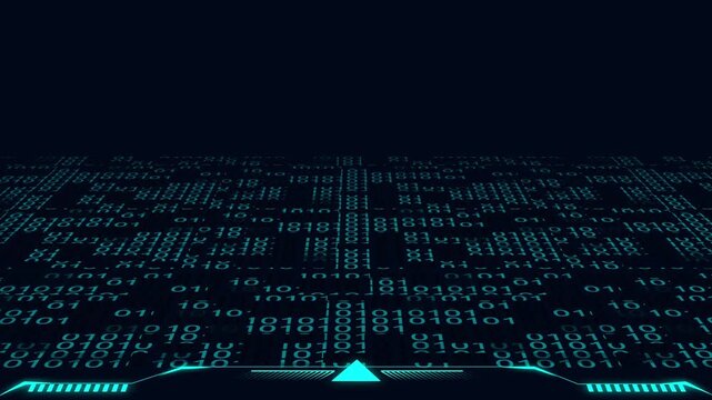 Immersive perspective of glowing binary code data field. Immersive perspective of glowing binary code data field animation for digital themes.