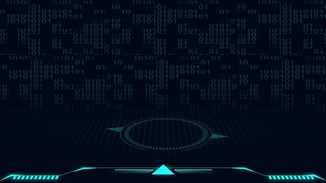 Bottom section of futuristic digital interface with binary data. Bottom section of futuristic digital interface animation for technology themes. Bottom section of futuristic hud .