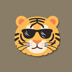 Orange tiger head with sunglasses cool cartoon style © Yuan