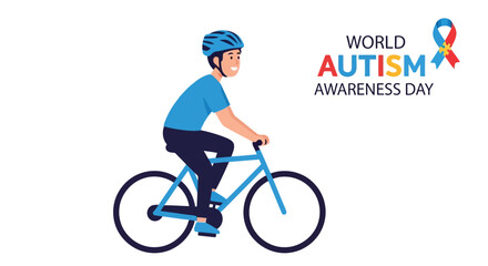 Fototapeta premium Young cyclist wearing blue helmet for World Autism Awareness Day