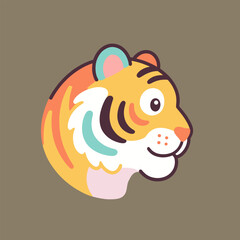 Cute cartoon tiger head with rainbow stripes © Yuan