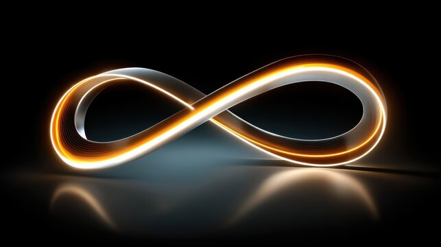 Luminous loop infinity curve on dark glossy surface with soft halo and reflection