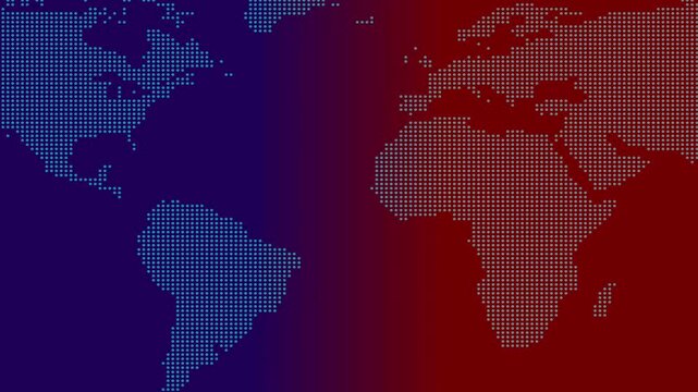 Abstract digital world map with pixelated gradient overlay. Abstract digital world map animation for global connectivity themes. Abstract digital world map visual for modern projects.