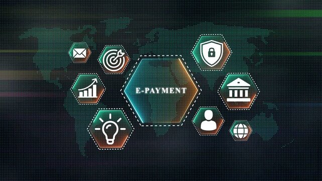 E- Payment Icons on World Map Background e-payment