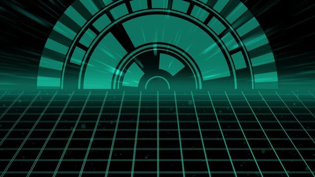 Cyberpunk tunnel with glowing neon conduits and geometric patterns. Cyberpunk tunnel animation for futuristic concepts. Cyberpunk tunnel visual for sci-fi presentations.