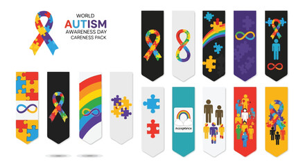 Fototapeta premium Set of colorful vertical banners for world autism awareness day event