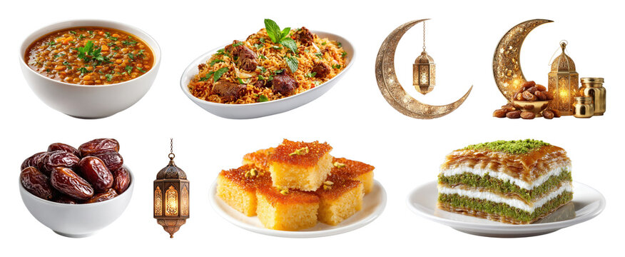 PNG Delicious traditional Ramadan feast on transparent background