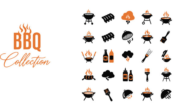 Bbq collection of various grill and barbecue icons
