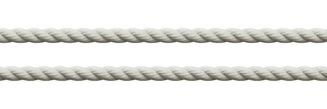 White ropes with thick twisted texture on black isolated on a transparent background