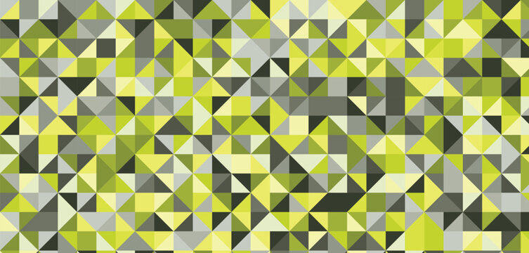 Geometric seamless pattern with green, yellow, and grey triangles, abstract polygonal mosaic background texture, modern low poly design wallpaper