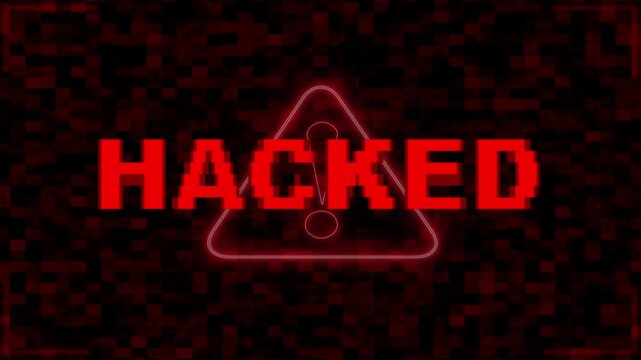 Cybersecurity alert with hacked warning symbol and text. Cybersecurity alert animation for digital themes. Cybersecurity alert visual for security presentations.