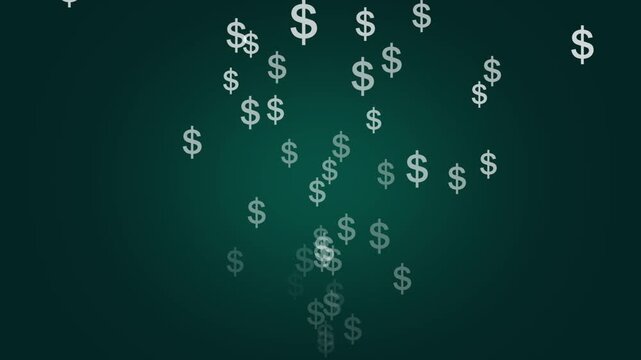 Floating dollar signs against dark background representing financial concepts. Floating dollar signs animation for wealth themes. Floating dollar signs visual for economic projects.