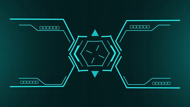 Geometric abstract design with glowing hexagon against dark backdrop. Geometric abstract design animation for technology themes. Geometric abstract design visual for digital projects.