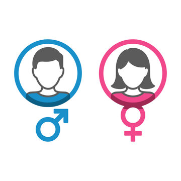 Vector of male and female gender symbols with human silhouettes
