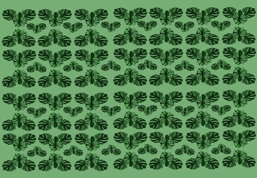 green wallpaper leafs monstera painting