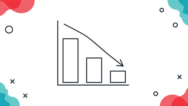 Simple line illustration of a bar chart showing a decreasing trend with a downward-pointing arrow, representing financial loss or negative statistics.