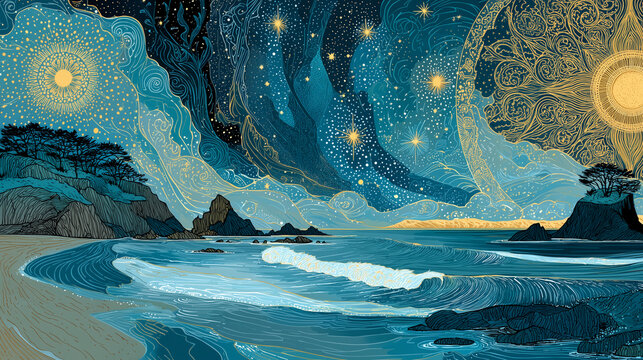 Matariki Day, traditional elements for Matariki Day, with a mystical and cultural feel