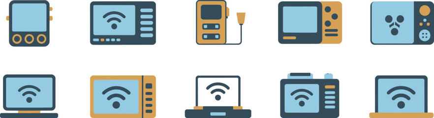 Fototapeta premium Electronic devices icons set with wireless connection signal for technology and communication design. Vector illustration