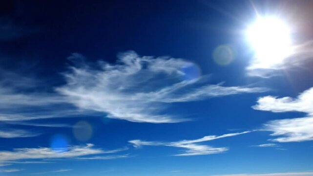 Bright sunny day with wispy clouds against a dark blue sky creating a beautiful natural atmosphere