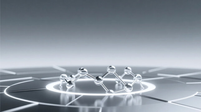Visualizing advanced molecular structure for biotech drug discovery innovation presented with high clarity on neutral gray field communicating scientific trust in pharmaceutical compliance
