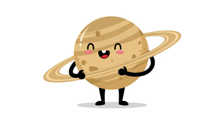 Cartoon Saturn Planet Character Smiling. © Asbutyy