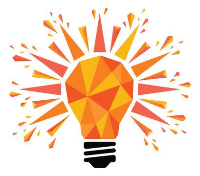Polygonal flat illustration of a glowing light bulb depicting creative idea concept with geometric low poly design for business and innovation