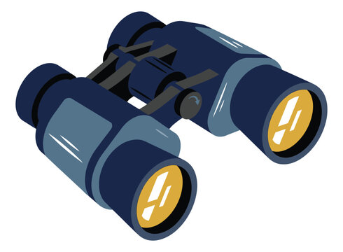 Flat illustration of binoculars depicting optical viewing equipment for observation and exploration design