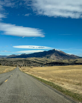 View of the Bridger Mountains driving around Bozeman, Montana
