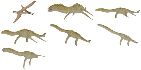 Prehistoric marine and aerial creatures in motion © Ilie