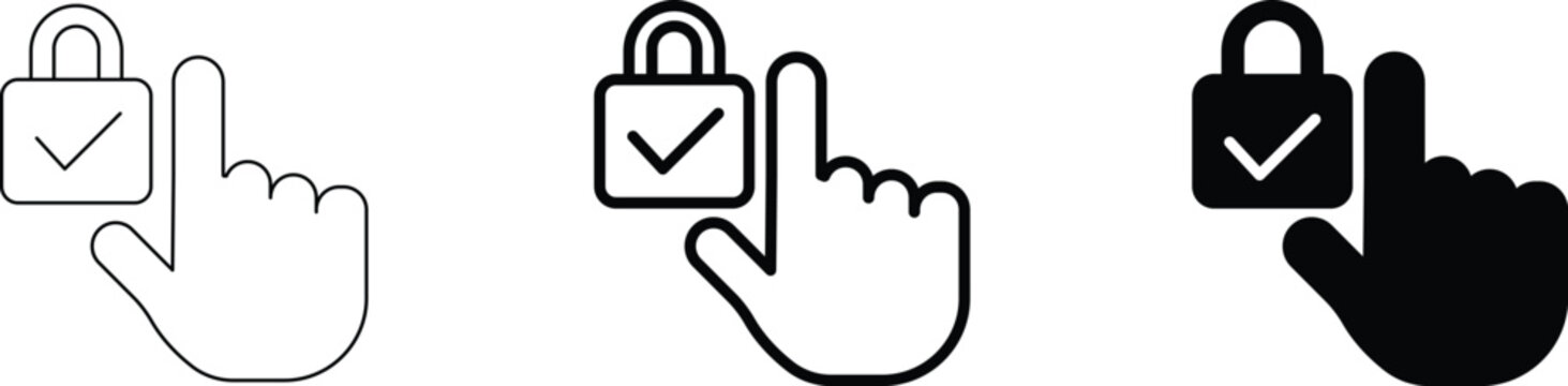 Checkbox Click Icons Set &ndash; Hand Cursor Selecting Options, UI Interaction Symbols, Black and White Vector Style