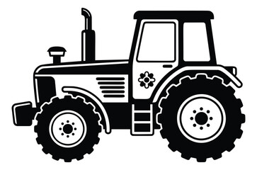 Obraz premium Cartoon silhouette illustration of a farm tractor depicting agricultural vehicle side view for farming and rural design