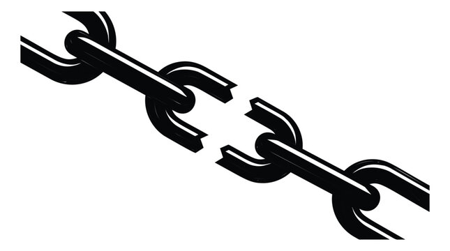 Bold silhouette illustration of a broken chain depicting snapped links and separation for freedom and strength design