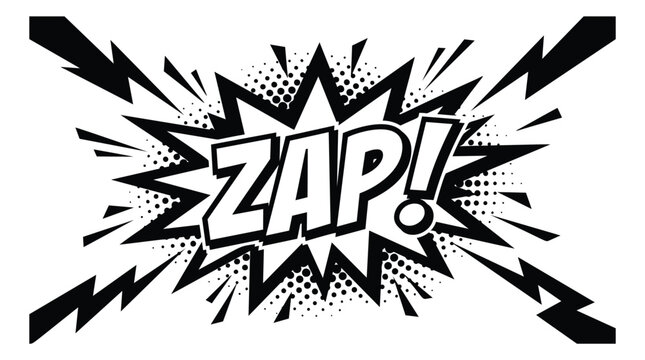 Comic cartoon illustration of ZAP explosion burst depicting bold sound effect text for superhero and pop art design