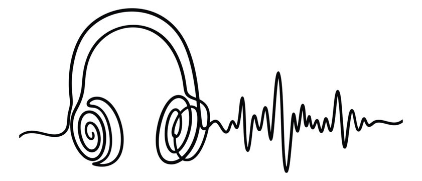 Line art illustration of headphones with sound wave depicting music and audio concept for entertainment design