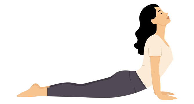 Vector illustration of a woman performing cobra pose bhujangasana yoga pose with lifted chest and extended arms