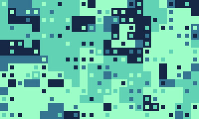 Obraz premium Abstract pixel art background. Teal and dark blue squares create a dynamic, textured pattern.