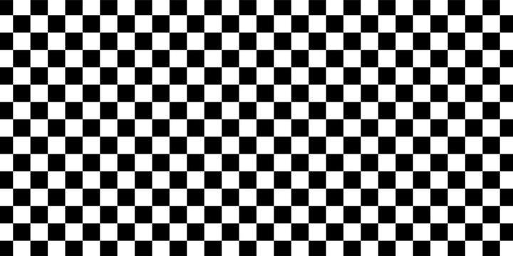 Black and white checker pattern vector illustration. Chess board. Abstract checkered checkerboard for game. Grid geometric square shape. Race flag. Retro mosaic checkerboard psychedelic pattern.