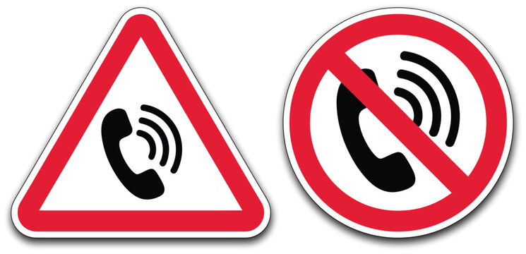 Phone call prohibition icons illustration, no phone talking symbols for safety, restricted areas, quiet zones, and communication control signage.