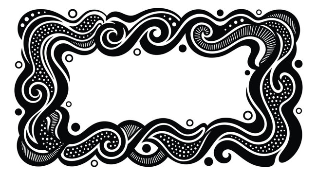 Bold woodcut illustration of decorative wavy border depicting swirling ornamental frame for vintage and retro design