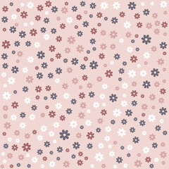 Seamless pastel floral pattern with tiny pink, white and mauve flowers on soft blush background, cute spring botanical wallpaper for textile, fabric, wrapping paper and surface design © Rakibs