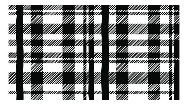 Sketch plaid seamless pattern featuring black and white buffalo check tartan design for textile and fabric use