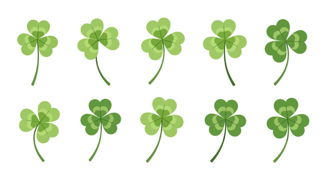 Green four leaf clover illustrations on white background