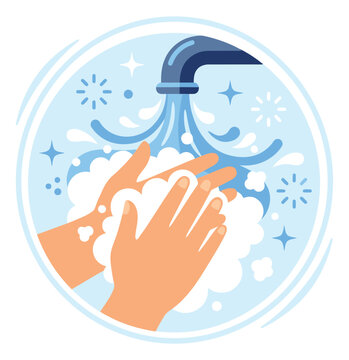 Flat illustration of hands washing with soap depicting hygiene and cleanliness for health and medical design
