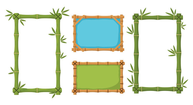 Three decorative bamboo frames with varying colors and designs are arranged on a white background silhouette high quality professional detailed modern