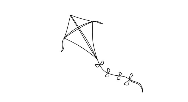 Continuous line art of soaring kite with breezy mood symbolizing freedom and summer leisure against transparent backdrop