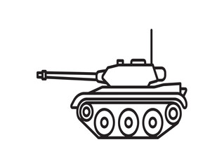 Fototapeta premium A simple line drawing of a military tank with a long gun and antenna