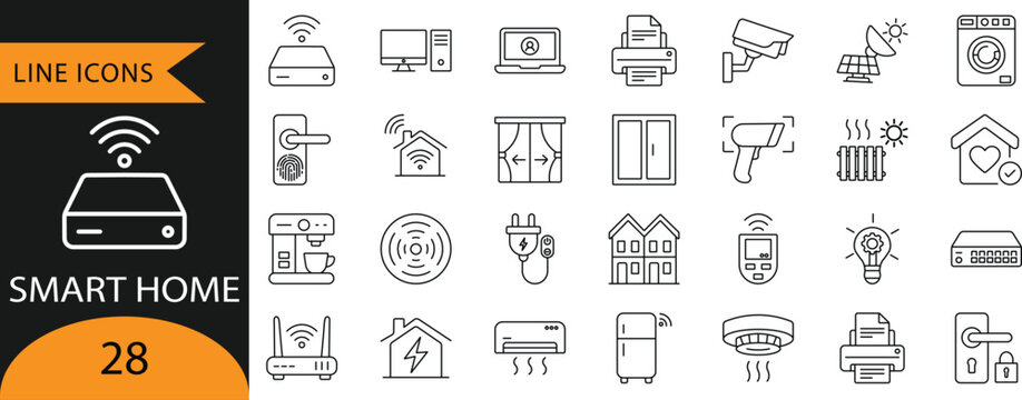 Smart Home Automation and IoT Devices Line Icons Set.
