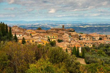 Fototapeta premium Montalcino town on a hill in Tuscany, Italy.